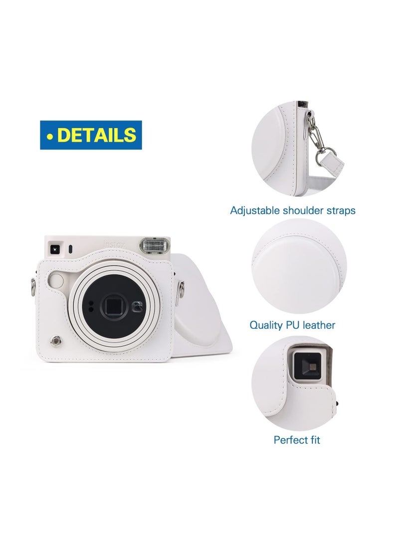 Captaintech Square SQ1 Case Protective Case for Fujifilm Instax Square SQ1 Instant Camera PU Leather Cover with Adjustable Shoulder Strap, White - Image 4