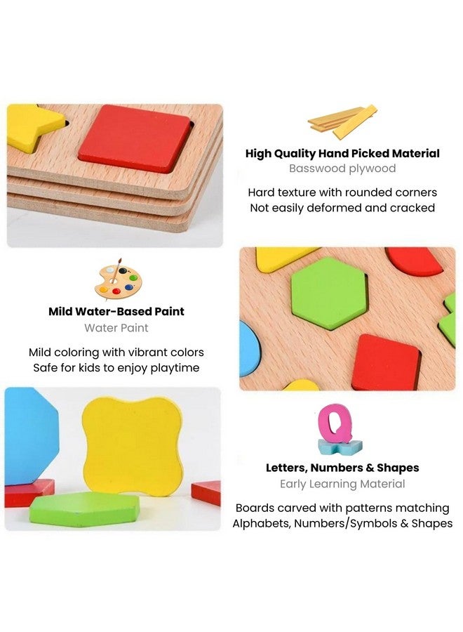 TRU TOYS TRU TOYS Wooden Puzzle Set for Kids with 3D Capital Alphabets, Numbers & Shapes. Colorful Matching & Sorting ABCD Puzzle Board, Montessori Early Educational Learning Activity Toy, Gifts for Boys Girls  - Image 4
