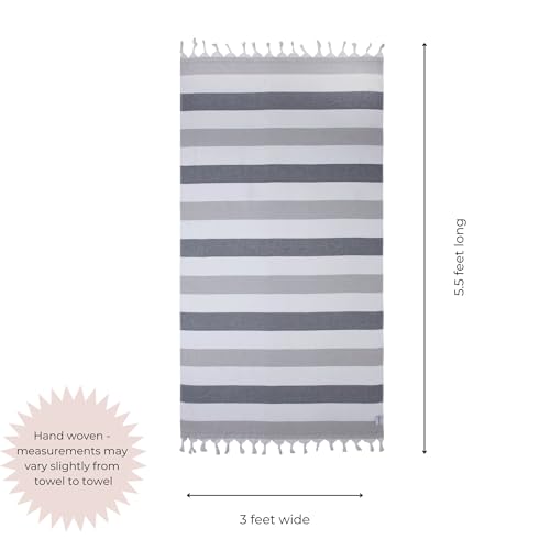 InfuseZen Terry Cloth Lined Turkish Bath & Beach Towel – Striped Design - 100% Organic Turkish Cotton - Soft, Lightweight, Absorbent Peshtemal - Quick Dry for Beach, Bath, Throw, Travel - Gray - Image 3