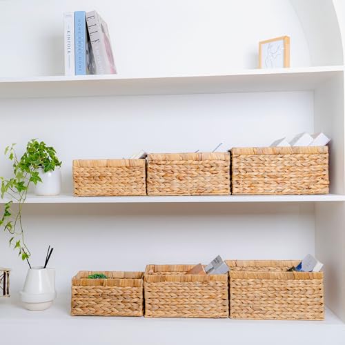 M4DECOR Set of 6 Water Hyacinth Storage Baskets – Wicker Storage Baskets for Shelves, Pantry Baskets for Organizing, Handwoven Wicker Baskets for Storage (Combo 2 Sets SML) - Image 3