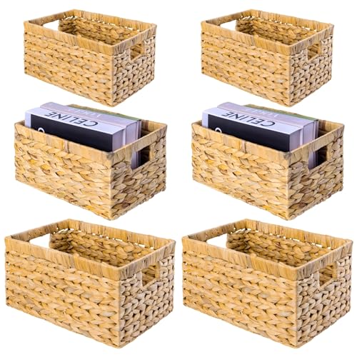 M4DECOR Set of 6 Water Hyacinth Storage Baskets – Wicker Storage Baskets for Shelves, Pantry Baskets for Organizing, Handwoven Wicker Baskets for Storage (Combo 2 Sets SML) - Image 1