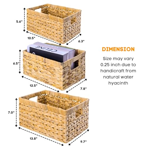 M4DECOR Set of 6 Water Hyacinth Storage Baskets – Wicker Storage Baskets for Shelves, Pantry Baskets for Organizing, Handwoven Wicker Baskets for Storage (Combo 2 Sets SML) - Image 2