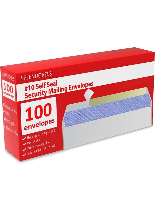 Splendoress 100 Mailing Envelopes Self Seal Letter Size Number 10 White Windowless Security Tinted Envelope 41/8 X 91/2 Inches Quality 24 Lb - Image 1