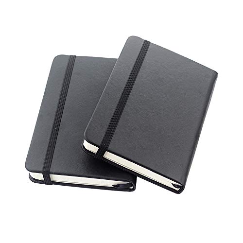 ZZTX 2 Pack Small Pocket Notebook 3.5" x 5.5" Hardcover Lined Paper Mini Notepad with Black Leather Sketchbook Composition Notebook - Image 1
