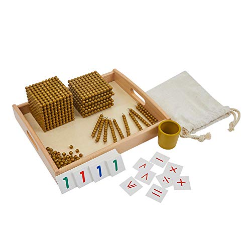 Kghios Montessori Math Beads Toys Materials for Toddlers Golden Beads and Cards Materials Bank Game Thousand Cube Decimal System Mathematics Teaching Materials Baby Preschool Education Toys - Image 1