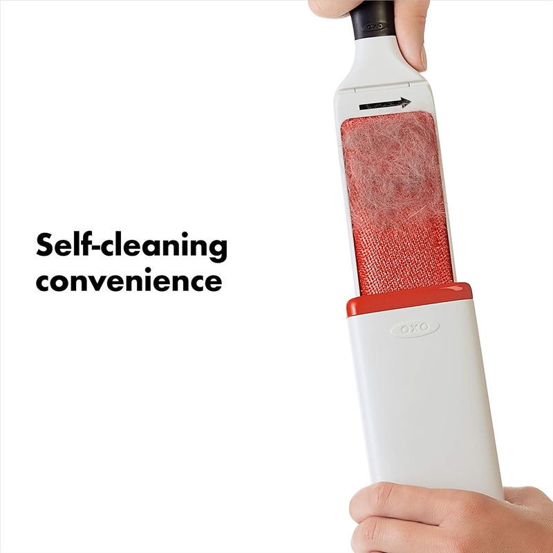 OXO Good Grip FurLifter Furniture Brush - Multicolor Plastic Lint Remover with Self-Cleaning Base and Flexible Handle - Image 4
