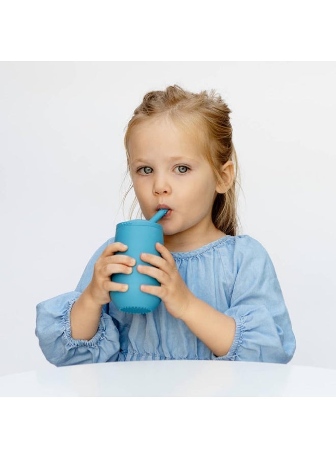 ezpz Happy Cup + Straw System (Blue) - 24 months+ - 100% Silicone Cup + Straw for Older Toddler + Preschoolers - Designed by a Pediatric Feeding Specialist - Image 3