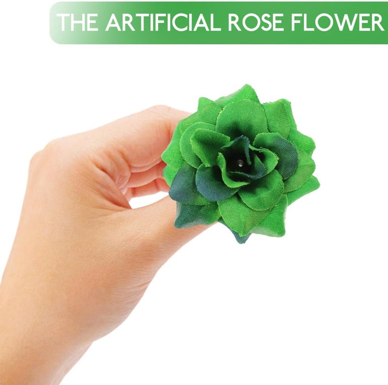 SYOSI Simulated Roses, Flannelette Dark Green Fake Flower Heads for DIY Crafts, Wedding Decor, Home Decoration, Flower Walls, Party Decorations, and Craft Projects, 1.77" Size, 50 Pcs - Image 3