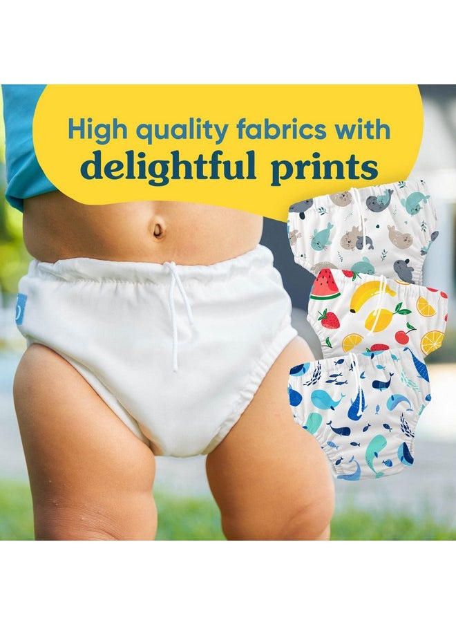 Charlie Banana Charlie Banana Reusable Swim Diaper, Washable, Adjustable Drawstring for Baby Girls Boys, Soft and Snug Waterproof Fit to Prevent Leaks - The Whale on White, Size L (22-34 lbs)  - Image 2