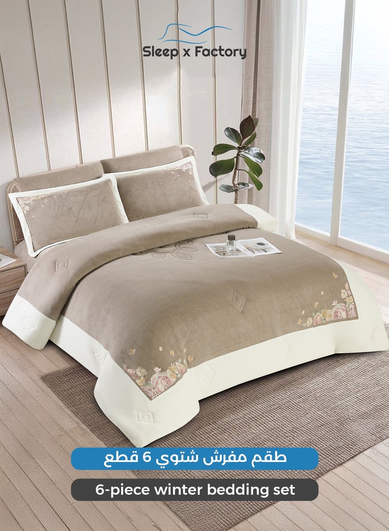 سليب × فاكتوري طقم مفرش شتوي مخمل مزخرف 6 قطع – مقاس كينج - Image 1