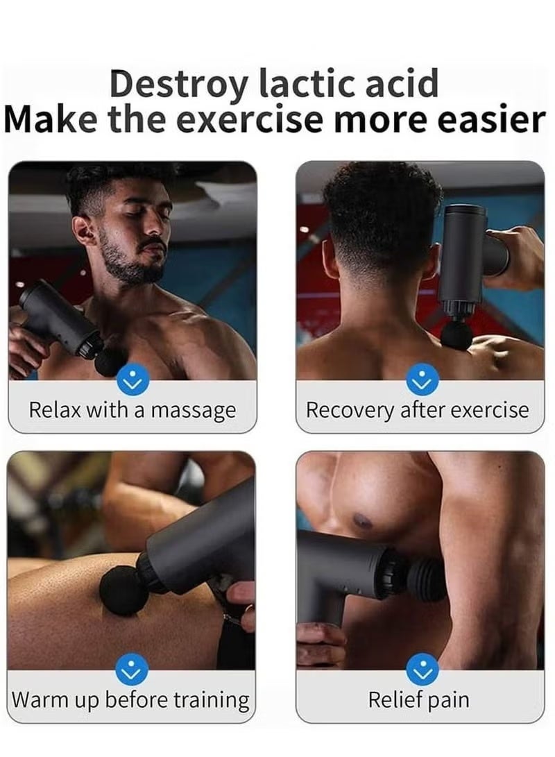 مسدس تدليك، جهاز تدليك عضلي قرعي، مسدس تدليك عميق للأنسجة لتخفيف الألم مع 4 رؤوس تدليك، 6 سرعات، اهتزاز عالي الكثافة، فائق الهدوء، لاسلكي محمول باليد (أزرق) - Image 5