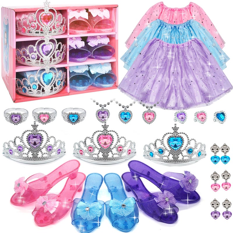 Mrabbitoo Princess Dress Up for Girls  Toddlers Clothes with Skirts Shoes Crown  Play Jewelry Princess Costume Toys for Girls Age 3456 Year Old Kids Shoes Role Play Gift Idea for Birthday Christmas - Image 3
