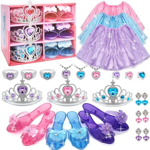Mrabbitoo Princess Dress Up for Girls  Toddlers Clothes with Skirts Shoes Crown  Play Jewelry Princess Costume Toys for Girls Age 3456 Year Old Kids Shoes Role Play Gift Idea for Birthday Christmas - Image 1
