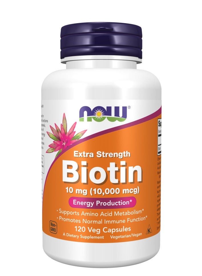 Now Foods Extra Strenght Biotin Dietary Supplement 10 mg (10,000 mcg), 120 Veg Capsules - Image 1