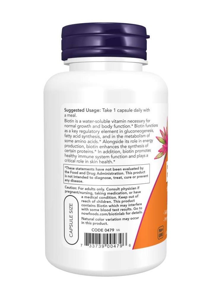 Now Foods Extra Strenght Biotin Dietary Supplement 10 mg (10,000 mcg), 120 Veg Capsules - Image 3
