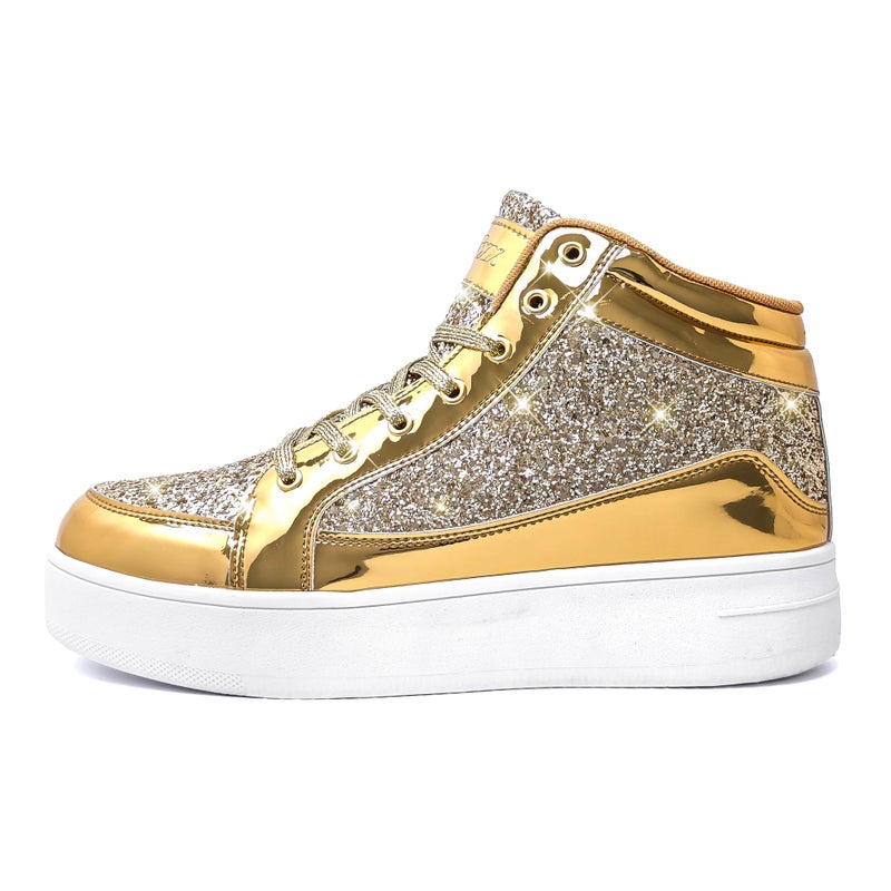 IGxx Womens Platform Glitter Shoes Black High Top Sparkly Sneakers Shiny Fashion Bling Dressy Sequin Metallic Sneakers Disco Wedding Shoes Gold Women Size 8.5 - Image 1