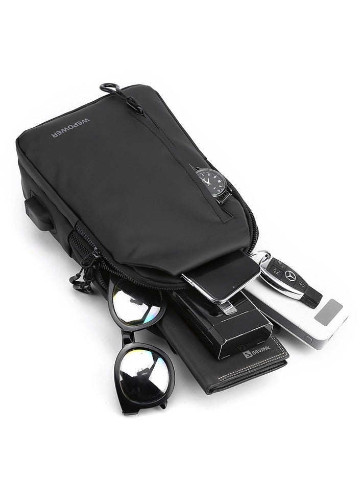 متعددة الوظائف التمويه في الهواء الطلق المائل الصدر حقيبة كتف واحدة السفر الرياضة الأسود - Image 4