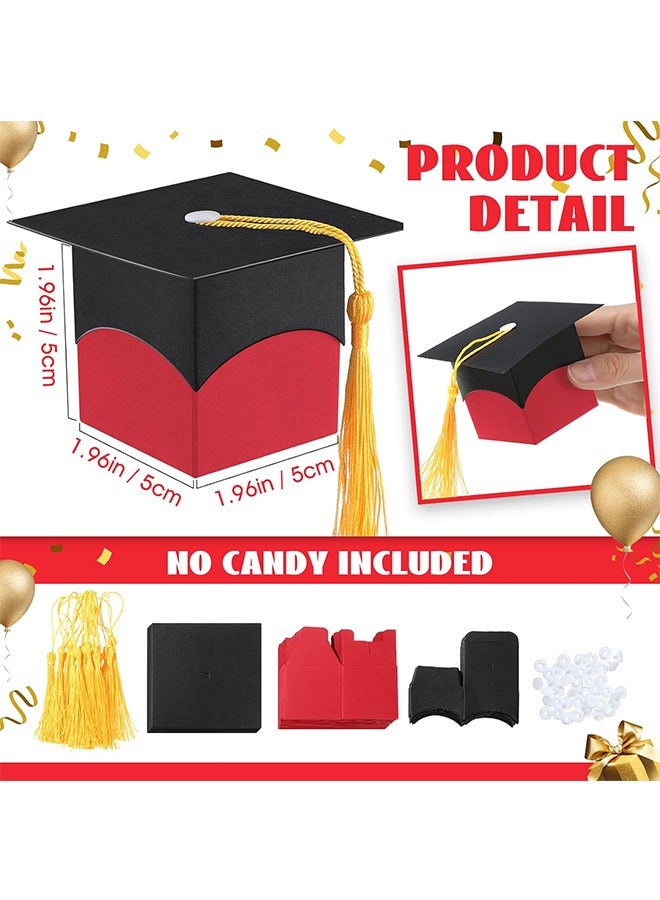 25Pcs Graduation Party Favors Candy Boxes, Graduation Decorations Cap Present Box with Tassels, DIY Sugar Chocolate Souvenir Candy Box, Favor Box for Graduation Ceremony Supplies (Red) - Image 2