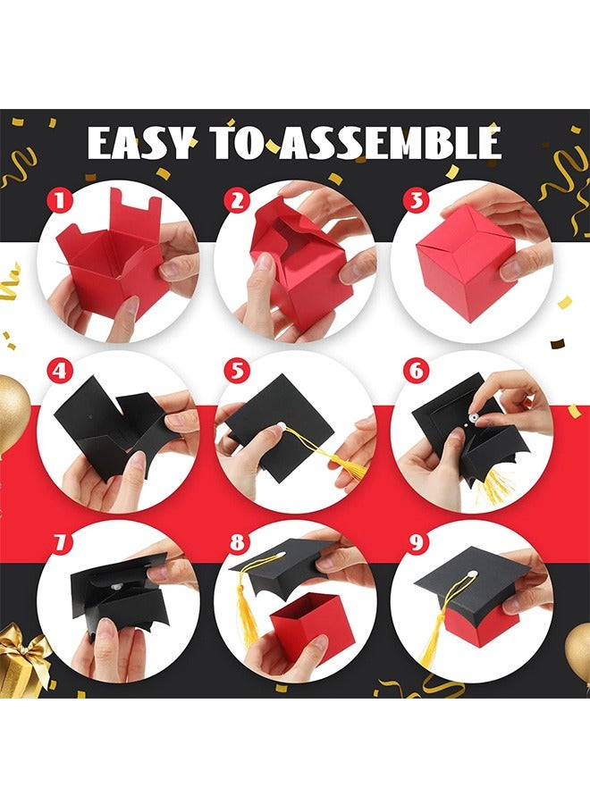 25Pcs Graduation Party Favors Candy Boxes, Graduation Decorations Cap Present Box with Tassels, DIY Sugar Chocolate Souvenir Candy Box, Favor Box for Graduation Ceremony Supplies (Red) - Image 3