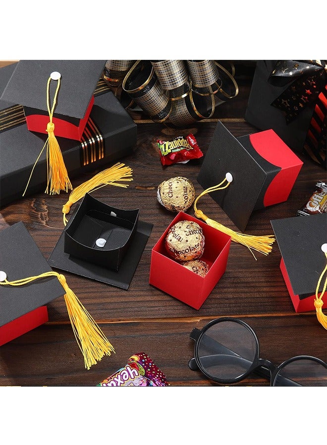 25Pcs Graduation Party Favors Candy Boxes, Graduation Decorations Cap Present Box with Tassels, DIY Sugar Chocolate Souvenir Candy Box, Favor Box for Graduation Ceremony Supplies (Red) - Image 4