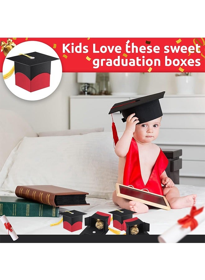 25Pcs Graduation Party Favors Candy Boxes, Graduation Decorations Cap Present Box with Tassels, DIY Sugar Chocolate Souvenir Candy Box, Favor Box for Graduation Ceremony Supplies (Red) - Image 5