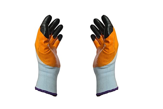 RK TRENDS Safety Nitrile Coated, Anti-Cut Gloves for Industrial, Mechanical, Agricultural, Gardening and Multi-puropse Uses… (Pack of 5 Pairs, Orange (Double-Coated)) - Image 3