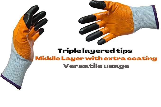 RK TRENDS Safety Nitrile Coated, Anti-Cut Gloves for Industrial, Mechanical, Agricultural, Gardening and Multi-puropse Uses… (Pack of 5 Pairs, Orange (Double-Coated)) - Image 4