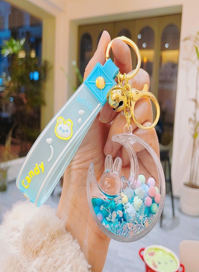 NIVRITI TRADING Cute Water Glitter Keychain for Girls, Women with Bunny, Moon, Decorative Strap and Bell, (Blue) - Image 4