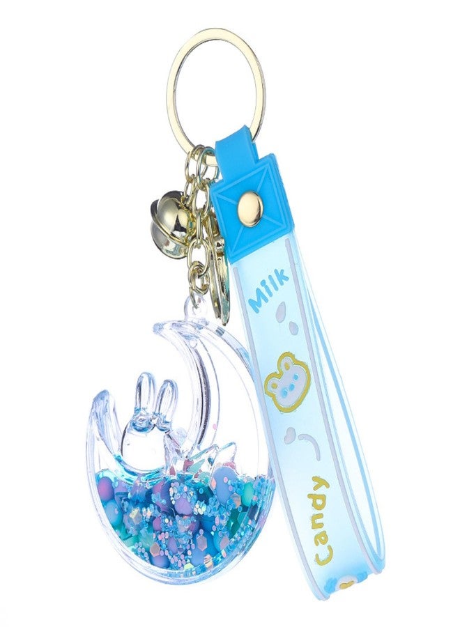 NIVRITI TRADING Cute Water Glitter Keychain for Girls, Women with Bunny, Moon, Decorative Strap and Bell, (Blue) - Image 2