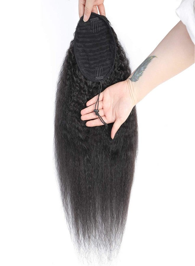 Feelgrace Ponytail Hair Clip in Hair Extension Kinky Straight Human Hair Extension 130 Gram/Pcs Silky Soft Brazilian Hair (20 Inch, Kinky Straight) - Image 3