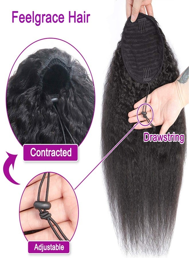 Feelgrace Ponytail Hair Clip in Hair Extension Kinky Straight Human Hair Extension 130 Gram/Pcs Silky Soft Brazilian Hair (20 Inch, Kinky Straight) - Image 5