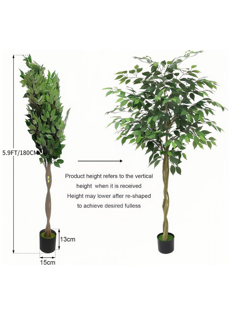 180CM Artificial Banyan Tree, Artificial Ficus Trees for Indoor and Outdoor Use with Silk Leaves and PE Trunks, Artificial Banyan Trees as Decoration for Home, Office, Bedroom, Dining Room - Image 4