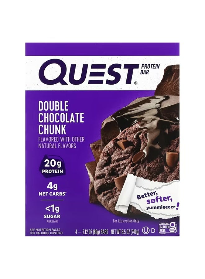 Quest Nutrition، بار بروتين، قطعة شوكولاتة مزدوجة، 4 بارات، 2.12 أونصة (60 جم) لكل بار