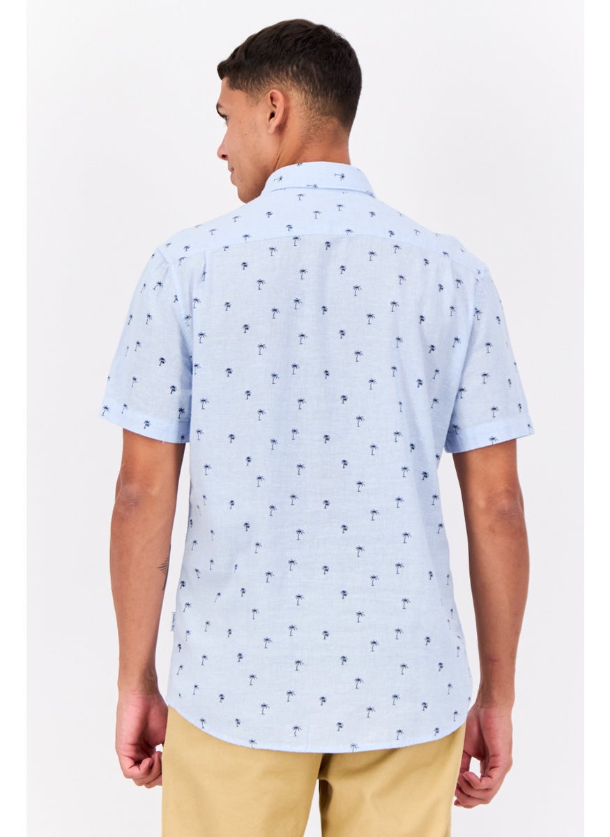 Peter Werth - Men Regular Fit All-over Print Short Sleeves Casual Shirt, Sky Blue - Image 1