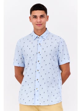 Men Regular Fit All-over Print Short Sleeves Casual Shirt, Sky Blue