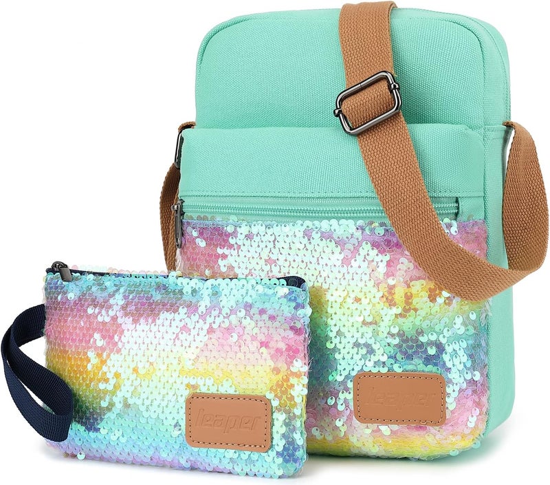 Leaper Girls Crossbody Purses for Kids 2 PCS Cross Body Bag Women Messenger Bag Girls Canvas Bag Cross Body Purse Set | for Kids, 2 PCS, Women - Image 1
