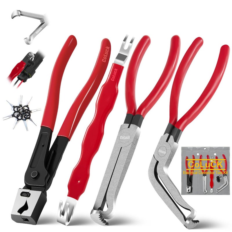 CoLuck 5Pcs Electrical Disconnect Pliers for Cars, Hose Clamp Pliers Connector Removal Tool Disconnect Tool and Connector Separator with terminal removal tool kit Automotive Electrical Tools Automotive Tools - Image 1