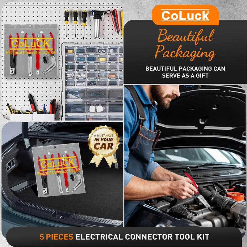 CoLuck 5Pcs Electrical Disconnect Pliers for Cars, Hose Clamp Pliers Connector Removal Tool Disconnect Tool and Connector Separator with terminal removal tool kit Automotive Electrical Tools Automotive Tools - Image 2