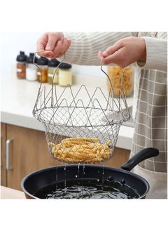 Y&D Foldable Steam Rinse Deep Frying Basket, Stainless Stee Fry French Magic Mesh Basket Strainer Net Fried Filter Drainage Rack for Food or Fruits Multifunctional Kitchen Tool  - Image 2