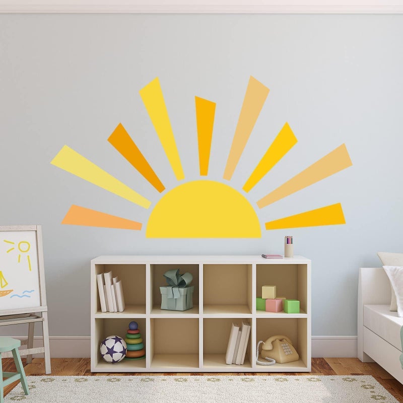 421x236 inch Boho Half Sun Wall Decal  Large Sunshine Wall Stickers Vinyl Removable Peel and Stick for Nursery Room Playroom Decor