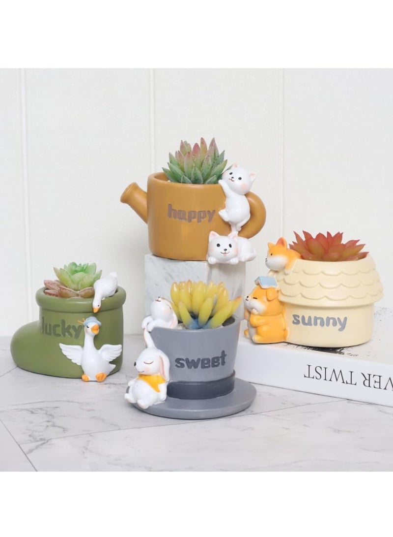 Generic Resin Succulent Plant Pot, Succulent Plant Pot/Plant Pot/Flower Pot/Bonsai Pot for Herbs, Succulents, Cactus Pen Holder, Suitable for Micro Landscape Home Decoration (Happy Cat)  - Image 4