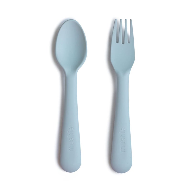 Mushie Kids Cutlery Set - Danish BPA-Free Plastic Fork & Spoon, Dishwasher & Microwave Safe - Ideally Sized Cutlery Set for Kids' Meals, Daycare & Travel - Powder Blue - Image 1