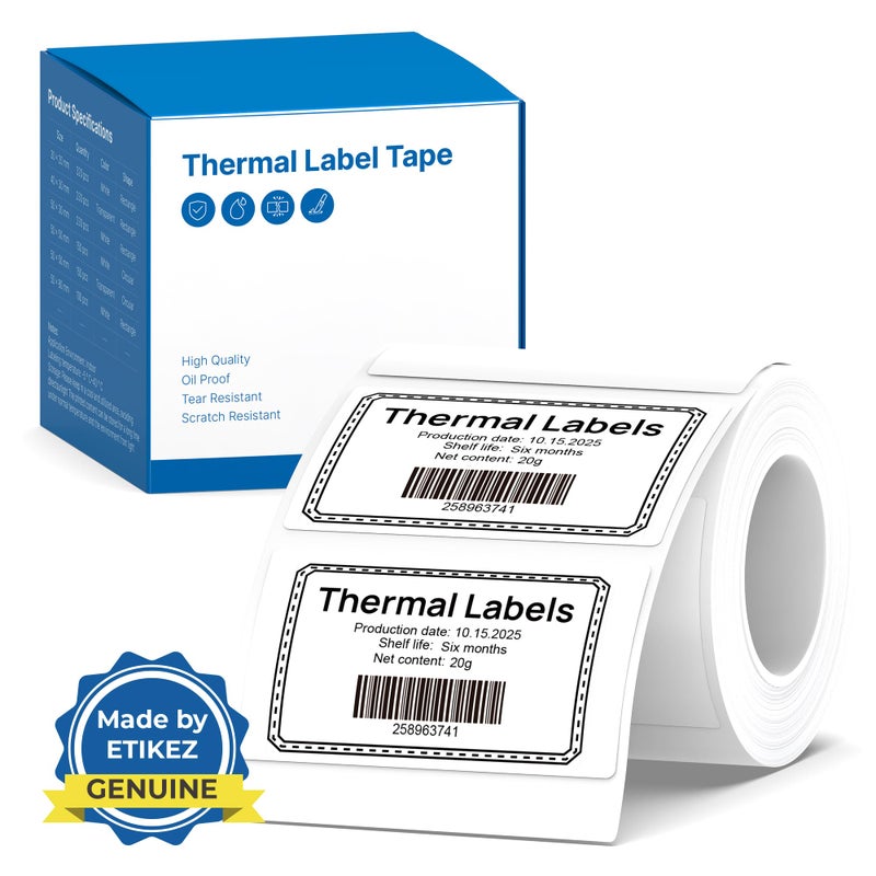 ETIKEZ Thermal Label for PM260 Printer, 1.57'' x 1.18'' (40x30mm) Thermal Tape, Waterproof, Multi-Purpose Label, 1 Roll of 230 Self-Adhesive Thermal Paper (White) - Image 1