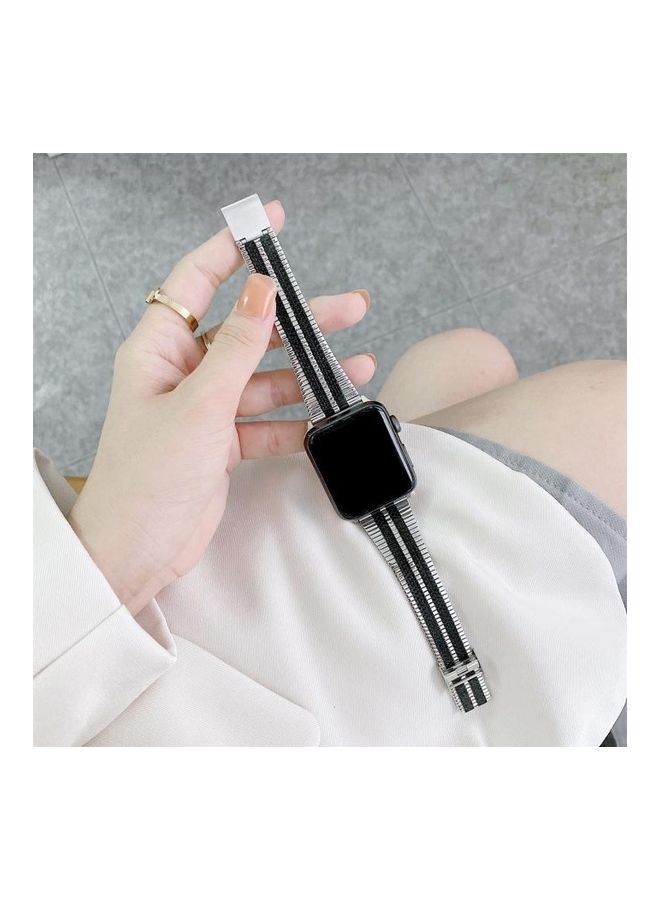 نيبمينينت سوار ساعة بديل بتصميم عرقي لسلسلة ساعات أبل 1/2/3/4/5/6/7/SE مقاس 38/40/41 مم أسود/ فضي - Image 2