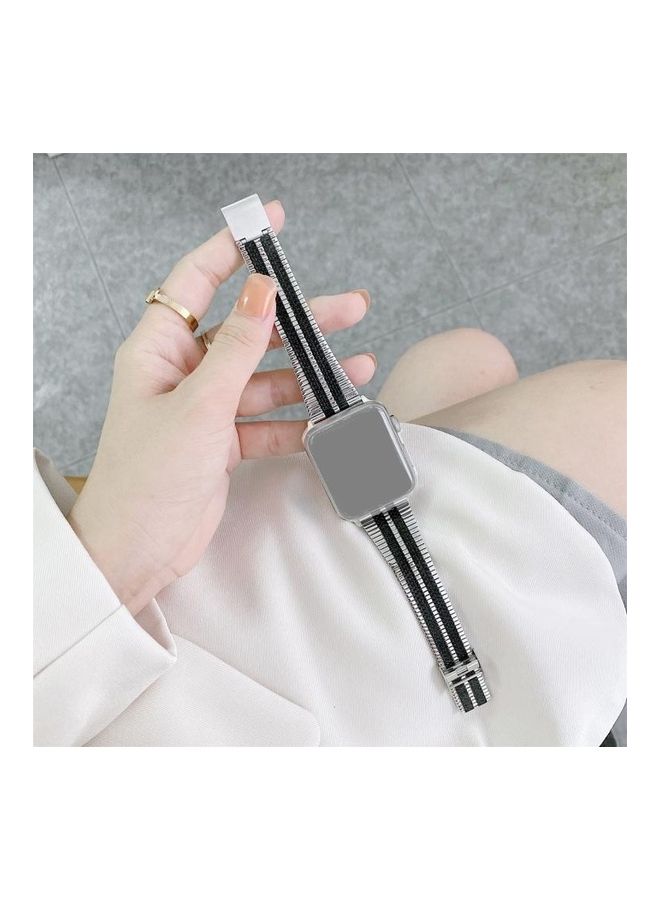نيبمينينت سوار ساعة بديل بتصميم عرقي لسلسلة ساعات أبل 1/2/3/4/5/6/7/SE مقاس 38/40/41 مم أسود/ فضي - Image 1