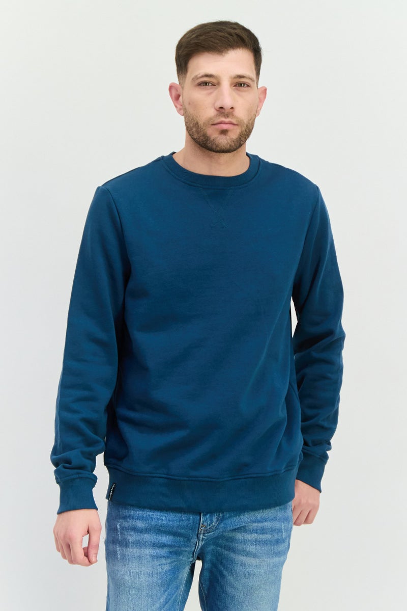 Threadbare سويت شيرت رجالي بأكمام طويلة وياقة دائرية بشعار العلامة التجارية، أزرق مائل إلى الأخضر - Image 1