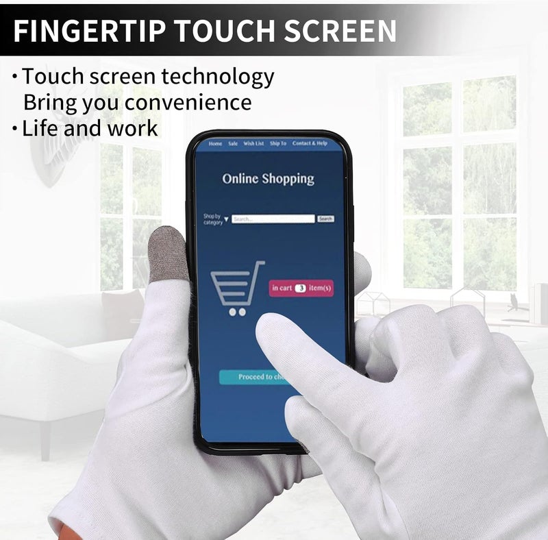 Sibba 2 Pairs Touch Screen Moisturizing Gloves White Cotton Moisturizing Gloves Overnight Bedtime Heal Eczema Sleeping Lotion Hand Spa Treatment Gloves Repair Rough Cracked Dry Chapped Hands Skin - Image 4