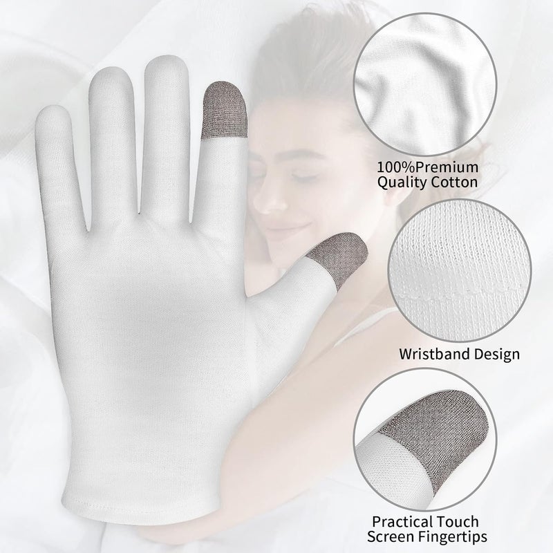 Sibba 2 Pairs Touch Screen Moisturizing Gloves White Cotton Moisturizing Gloves Overnight Bedtime Heal Eczema Sleeping Lotion Hand Spa Treatment Gloves Repair Rough Cracked Dry Chapped Hands Skin - Image 3