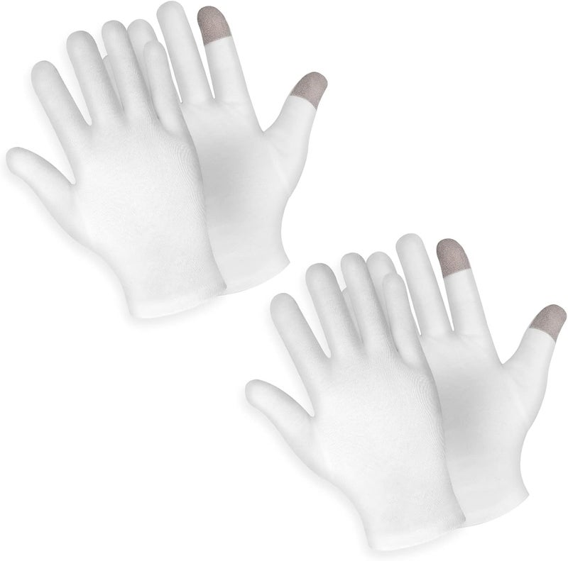 Sibba 2 Pairs Touch Screen Moisturizing Gloves White Cotton Moisturizing Gloves Overnight Bedtime Heal Eczema Sleeping Lotion Hand Spa Treatment Gloves Repair Rough Cracked Dry Chapped Hands Skin - Image 1