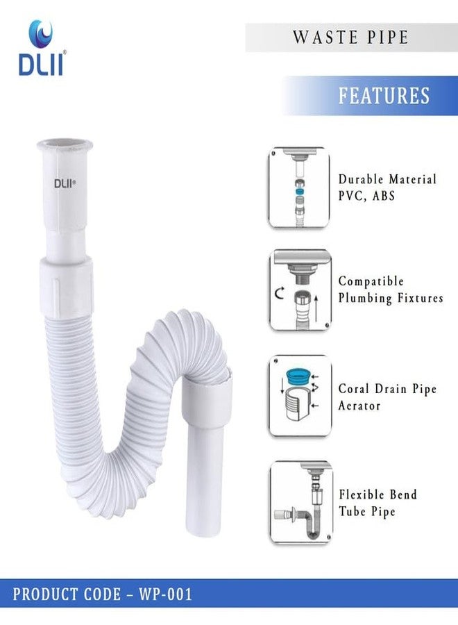 DLII® Flexible PVC Waste Pipe | PVC Waste Pipes for Bathroom Wash Basin & Kitchen Sink | Plumbing Drain Connector (Set of 4) - Image 3